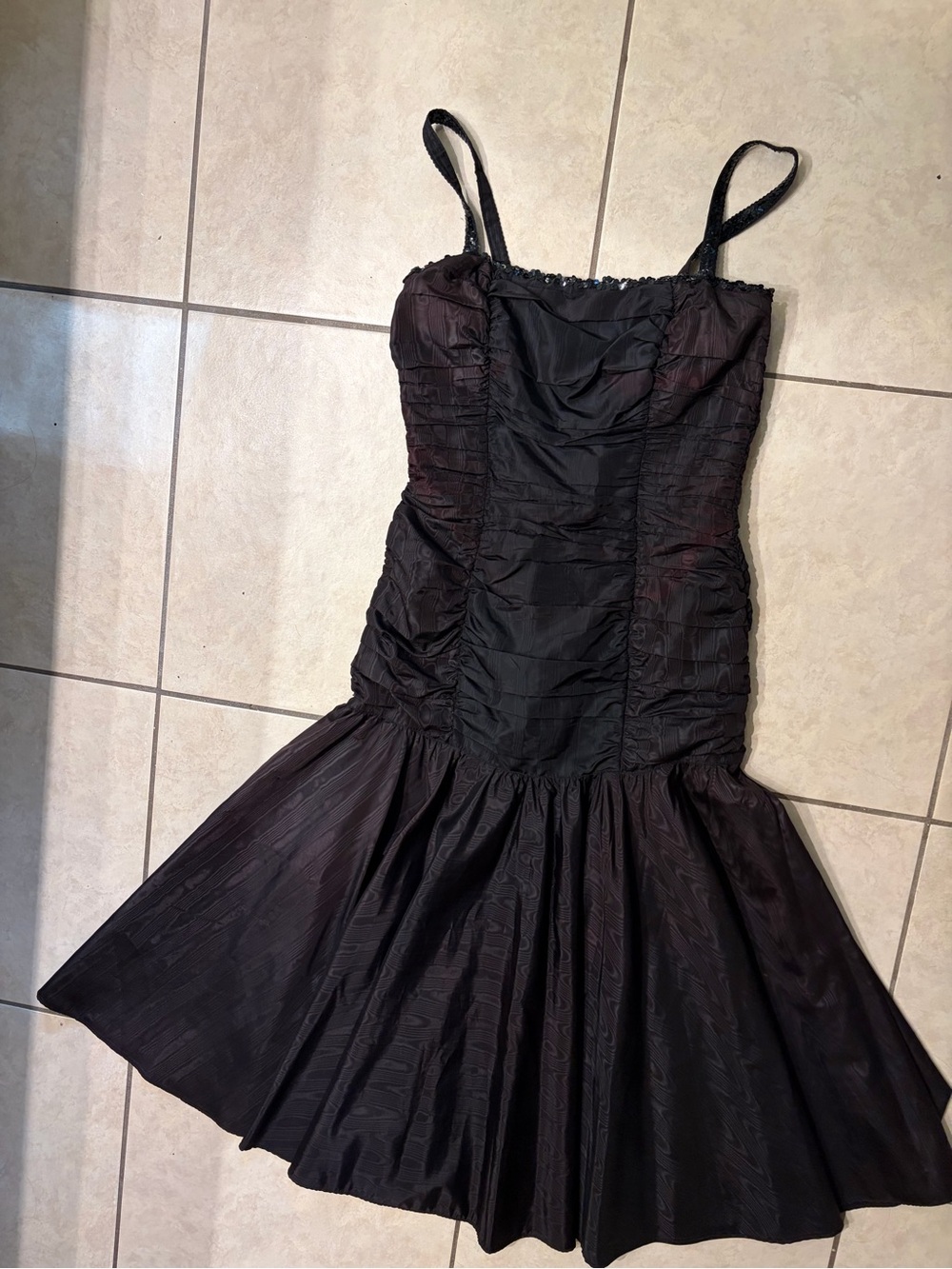 Gunne Sax Black Spaghetti-Strap Ruched Maxi Dress